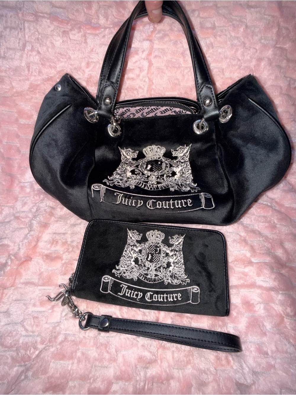 Juicy Couture Black Silver Twig Dog Dumpling / Hobo Bag And Wallet ! NWOT !